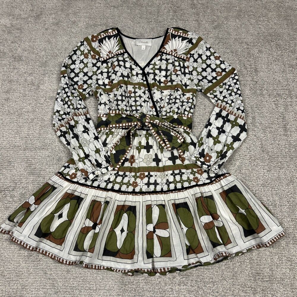 Cleobella Emory Mini Dress XS Art Deco Lined Festival Boho Belted Organic Cotton